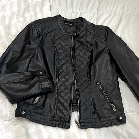 New Look Black Leather Jacket Quilted Style - Picture 1 of 4